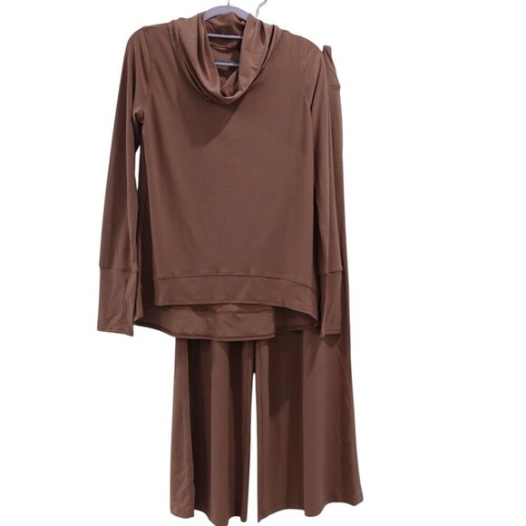 NWT Attitudes by Renee Como Jersey Over & Wide Leg Pants Set Sz XXS Mocha 2-Pc - Picture 2 of 12